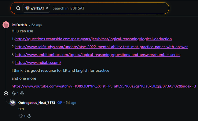 Reddit user talks about BITSAT resources