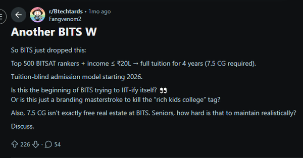 A reddit user talks about recently launched Tution blind scheme