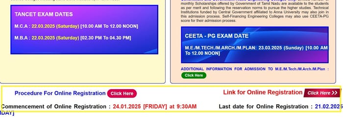TANCET, CEETA PG registration link