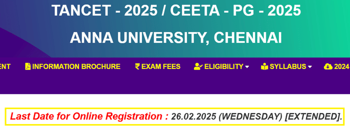 TANCET, CEETA REGISTRATION EXTENDED