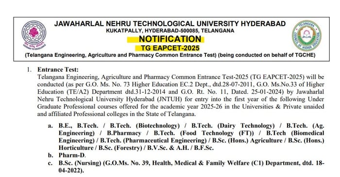 TS EAPCET Exam Schedule