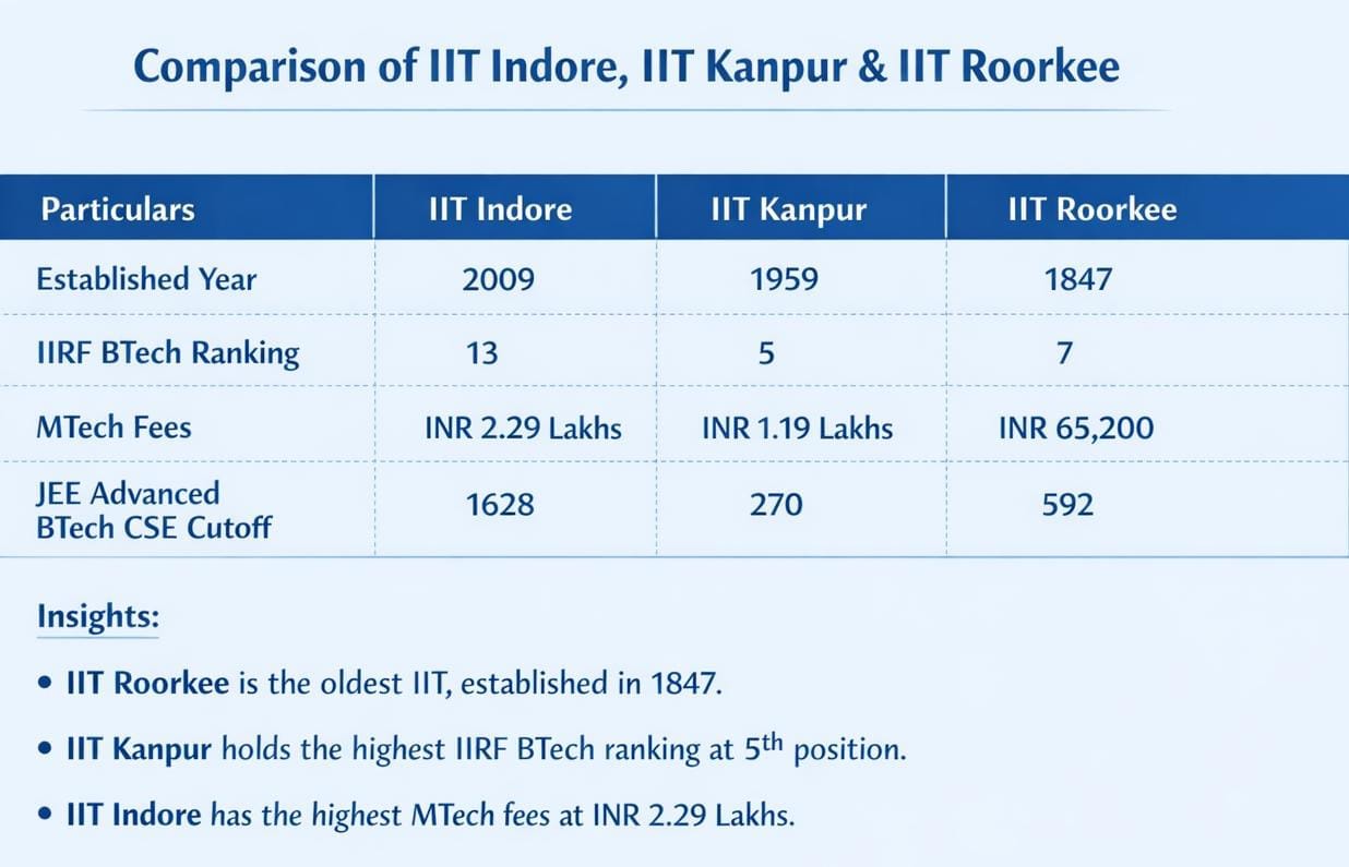 IIT Indore vs IIT Kanpur vs IIT Roorkee
