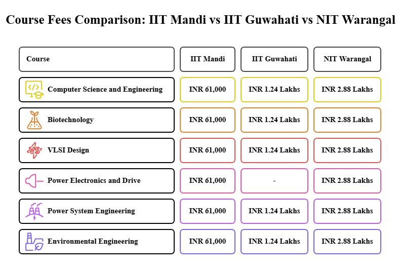 IIT Mandi vs IIT Guwahati vs NIT Warangal