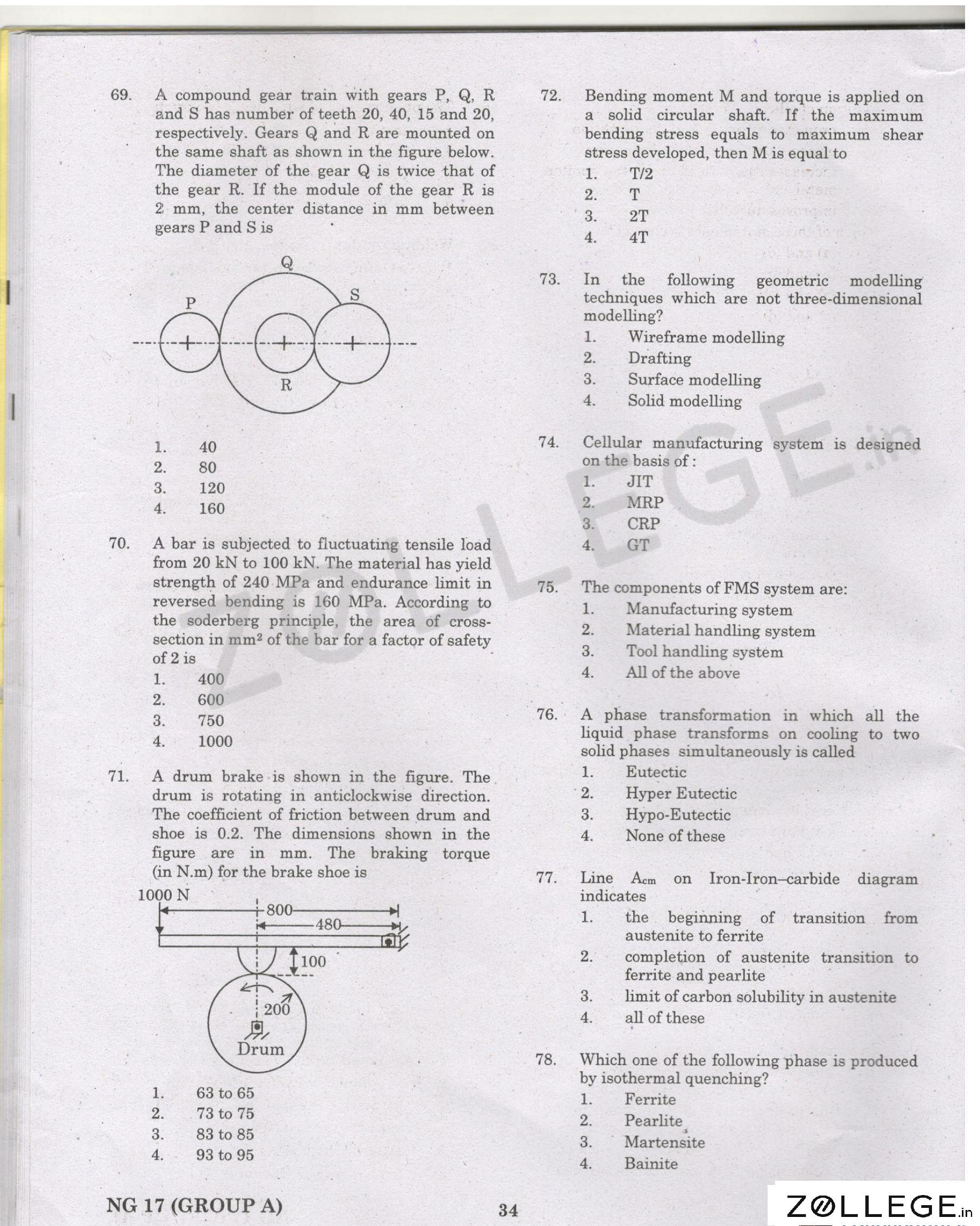 TANCET 2017 Question Paper with Answer Key PDF for Mechanical