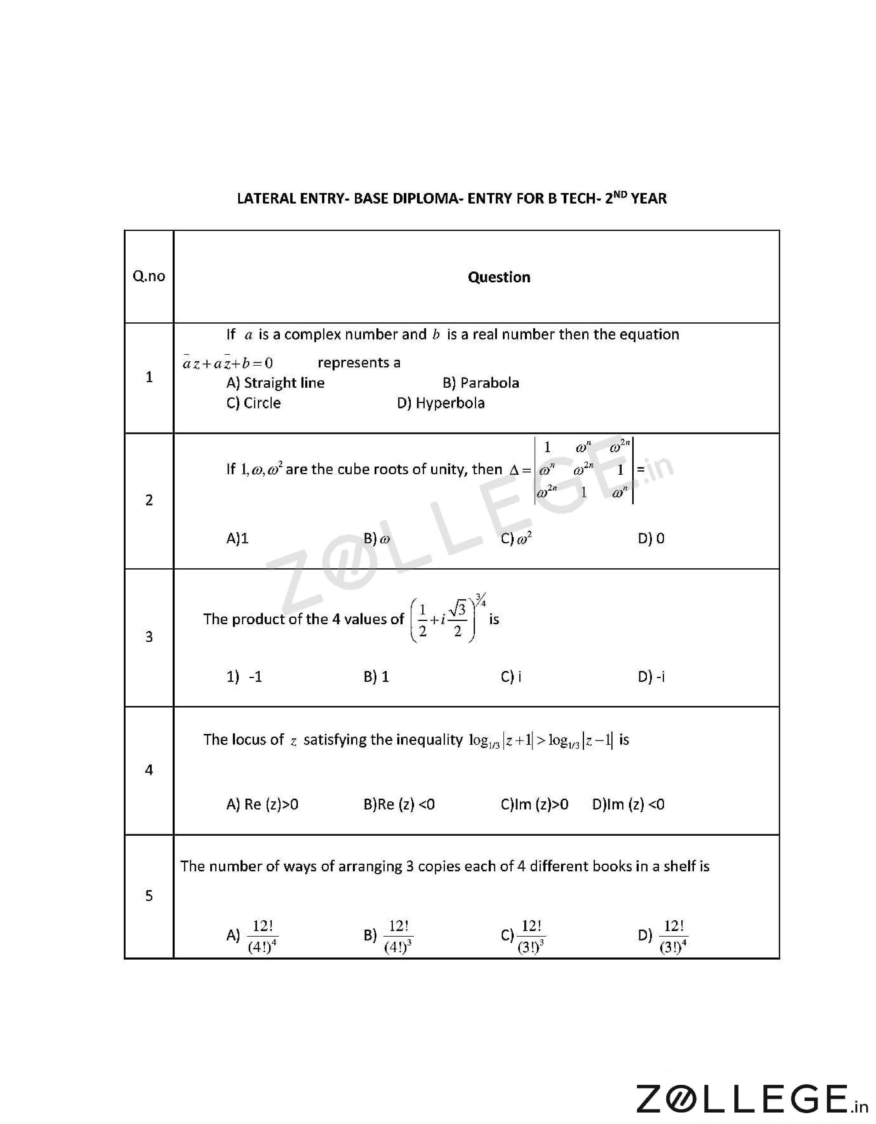 OJEE 2017 Question Paper with Answer Key PDF for B.Tech Lateral