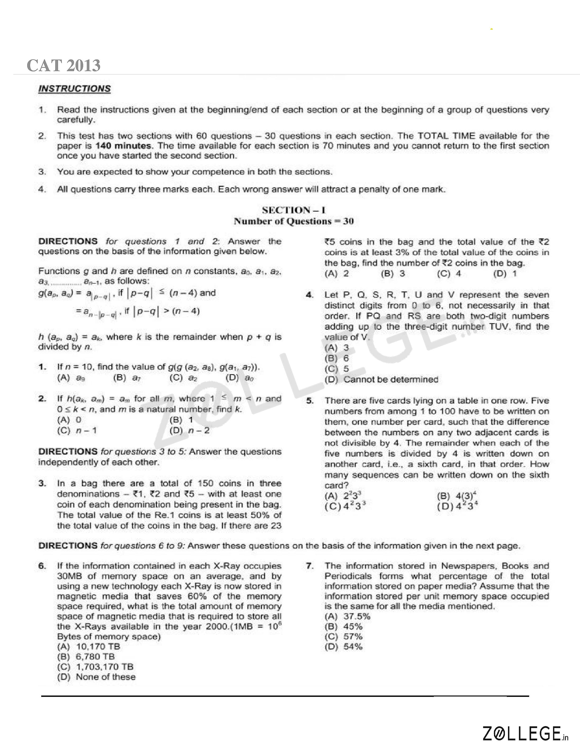 CAT 2013 Question Paper with Solutions PDF