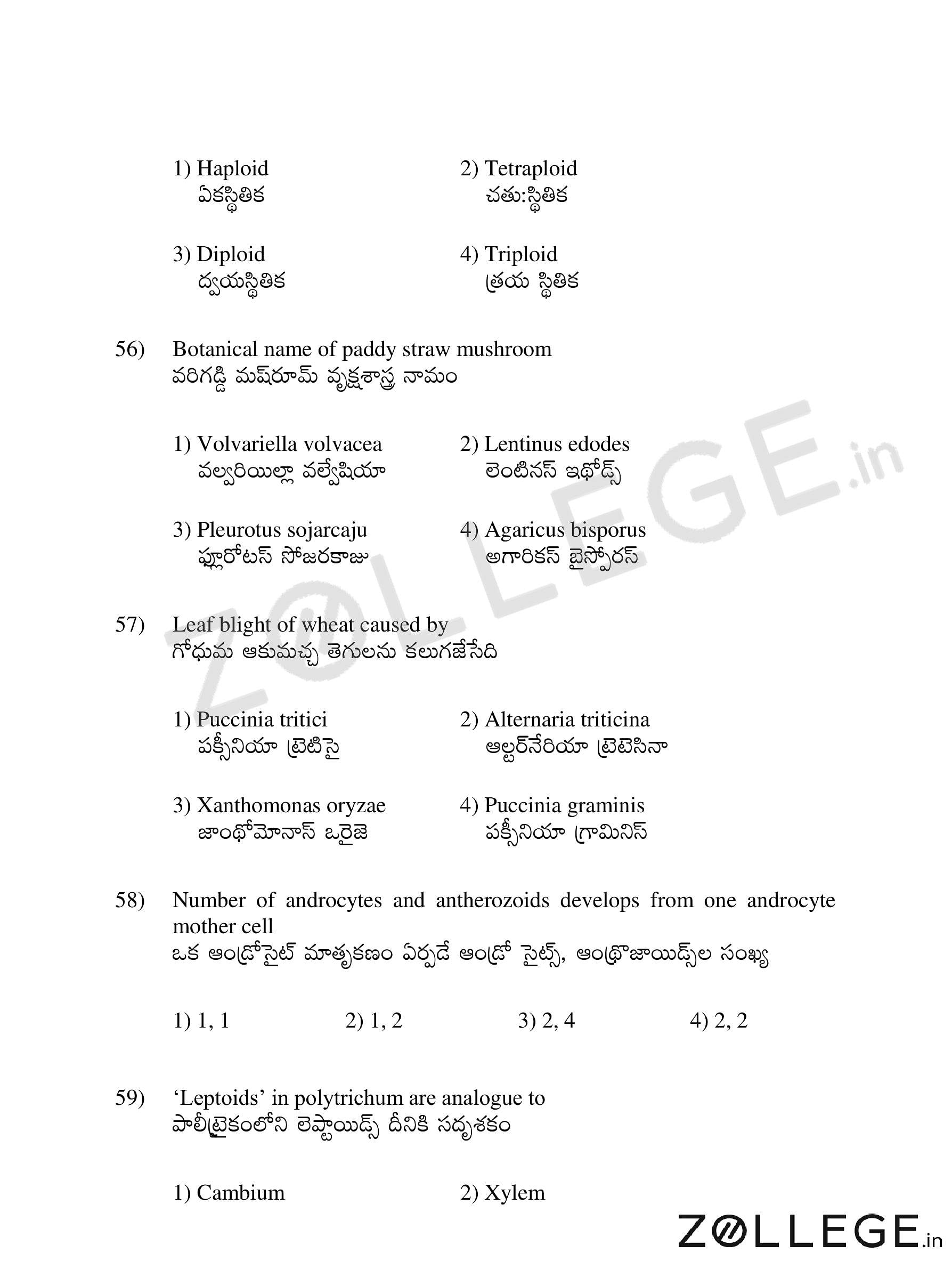 AP EDCET 2017 Question Paper with Answer Key PDF for Botany April 19