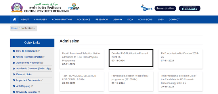 Admission notice