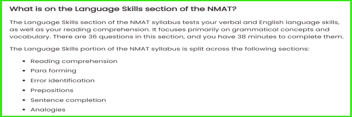 NMAT Syllabus for Language Skills
