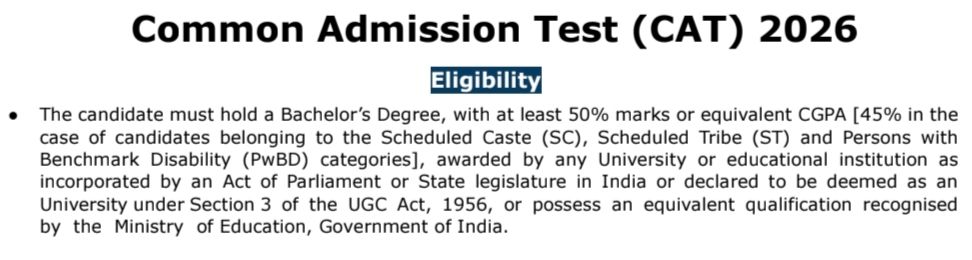 CAT 2026 Registration- Eligibility Criteria