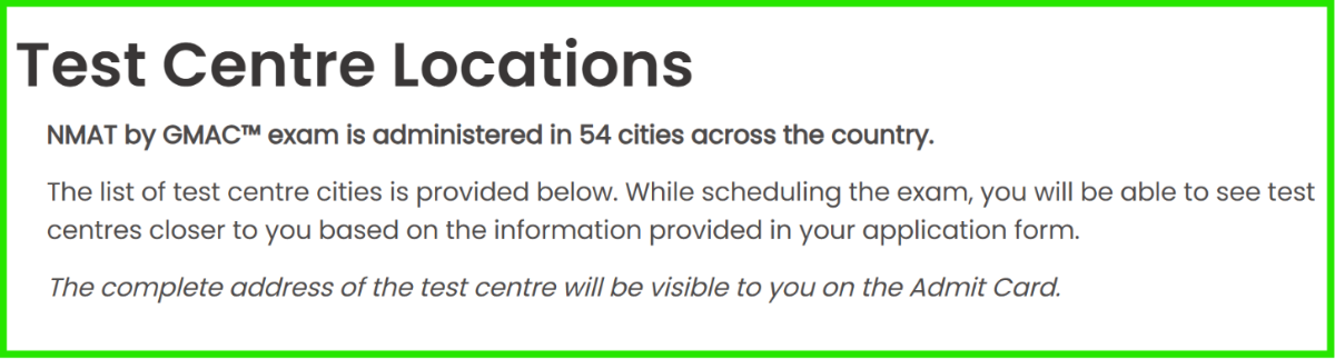 NMAT 2026 Exam Centres- Indian Cities