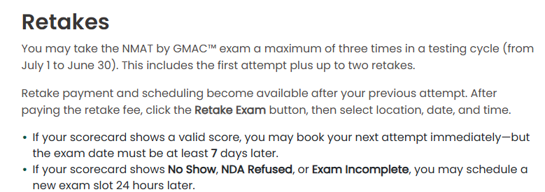 NMAT 2026 Exam Rescheduling & Retakes