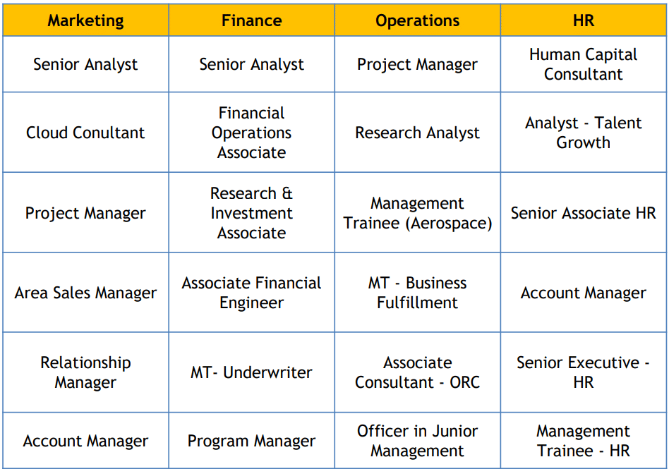 NIRMA University MBA Job Roles Offered